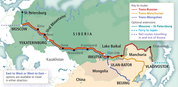 Mappa delle rotte della Transiberiana