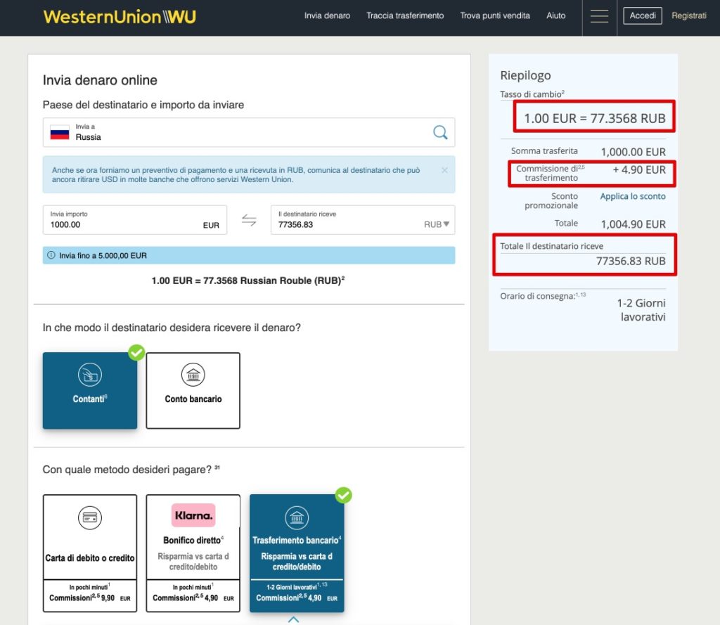 Invio di denaro in Russia tramite Western Union