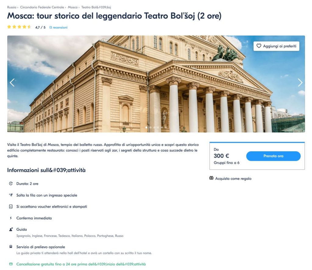 Mosca tour storico del leggendario Teatro Bolshoi