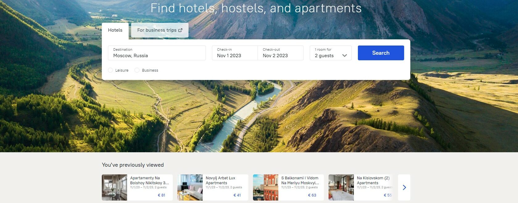 Sito web di Ostrovok - Alternativa a booking e airbnb - Sanzioni di guerra in Ucraina